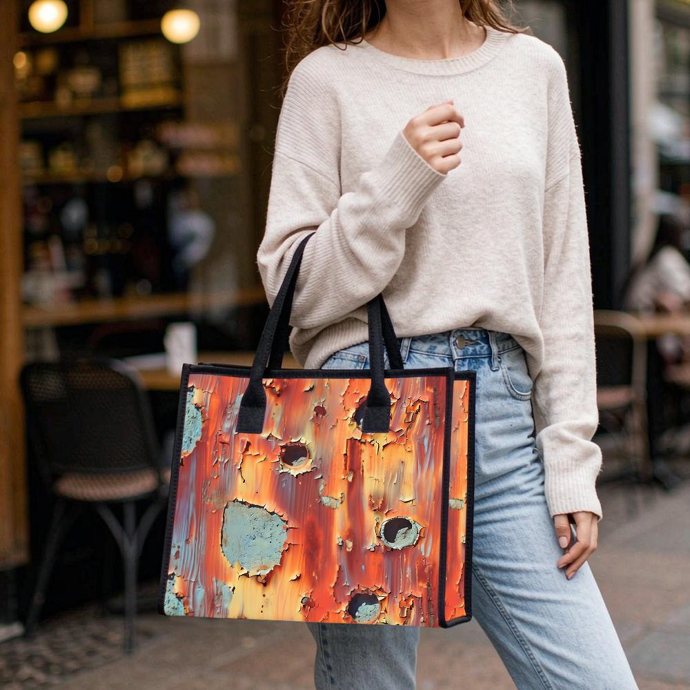 Rust Art Printed Tote Bag Large Capacity Canvas Shoulder Bag Casual Daily Commuter Handbag