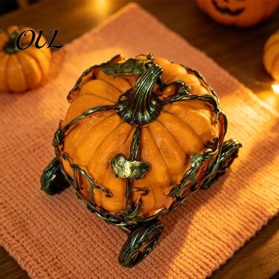 Classic Storybook Figurine 3D Resin Pumpkin Carriage Ornament, Retro Fairy Tale Cart Fall Themed Room Accessories Figurine, Vintage Desktop Decoration