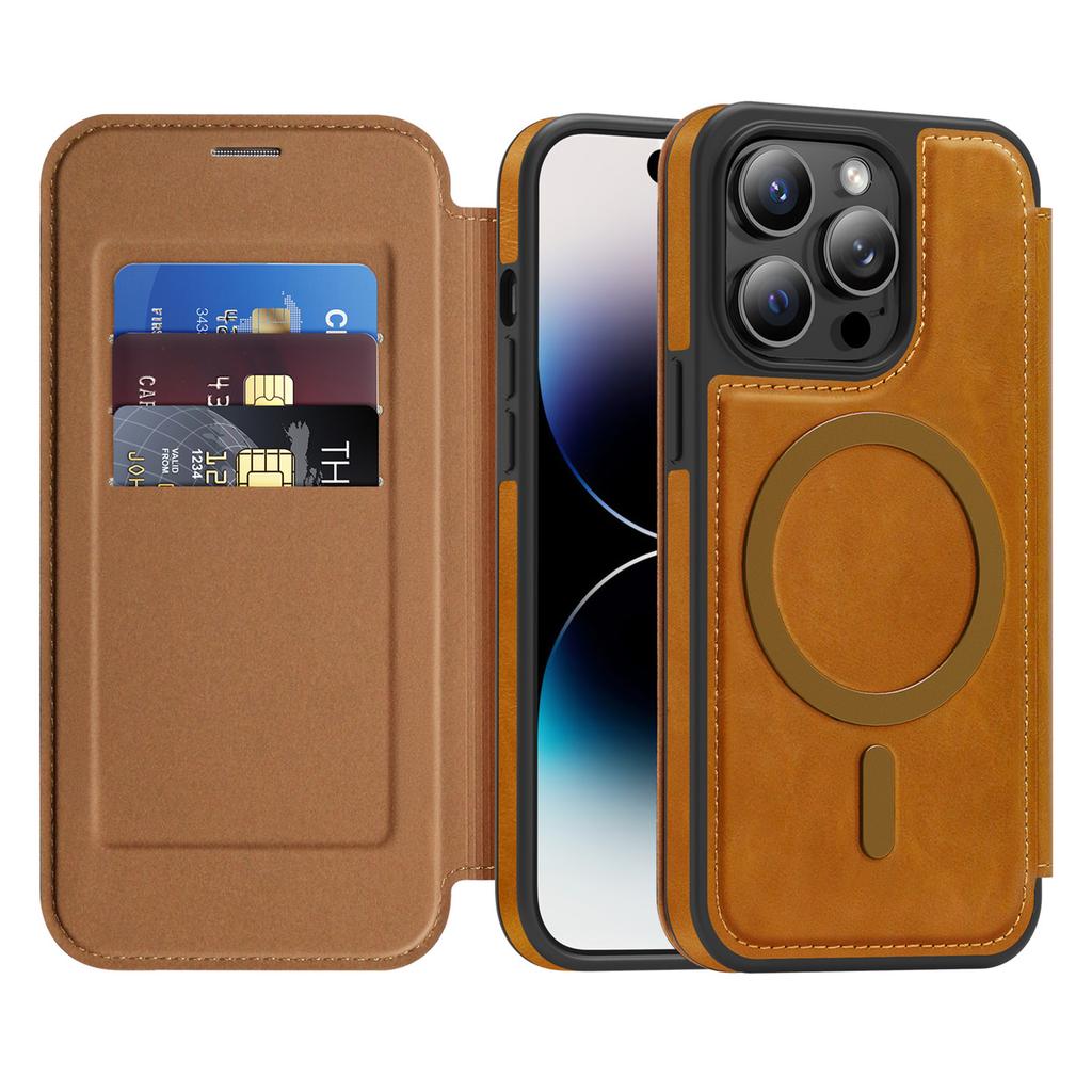 For iPhone 14 Pro Case Compatible with MagSafe RFID Blocking Card Holder Leather Phone Cover
