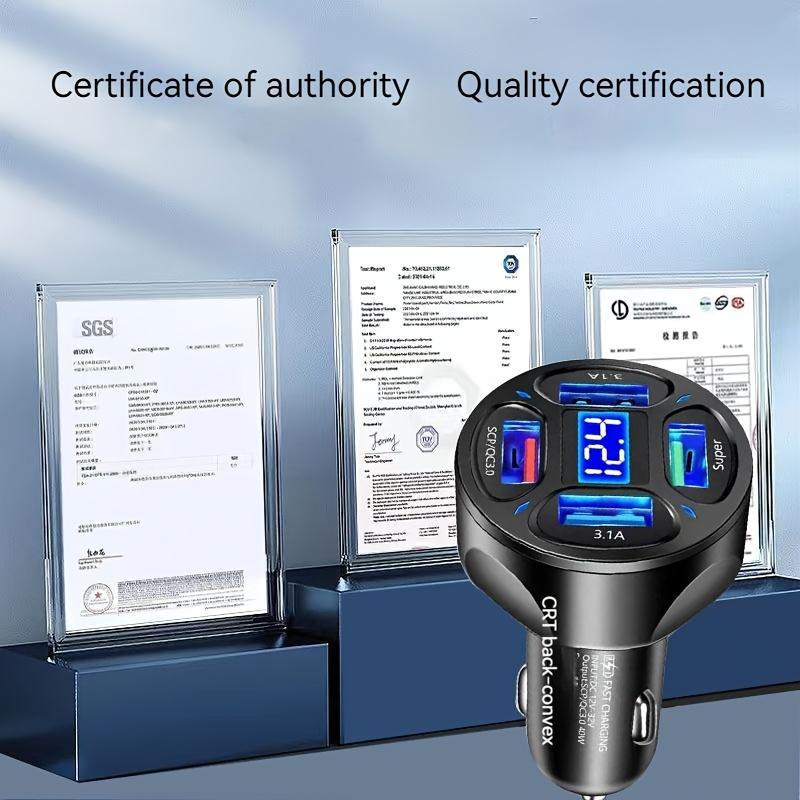 Автомобильный адаптер-зарядное устройство USB 66 Вт с 4 портами и светодиодным дисплеем напряжения, быстрая зарядка для автомобилей 12-24 В