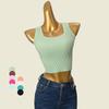 Foreign Trade Original Order Wide Edge Carved Thread Outwear Vest Fashion Style Square Collar Short Crop Top Pure Color Knitting Camisole