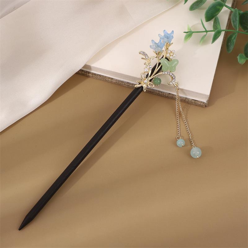 Заколка для волос с кисточкой в стиле эбони: Винтажное деревянное украшение для волос для женщин, идеально подходящее для простых причесок и украшений для старинных костюмов