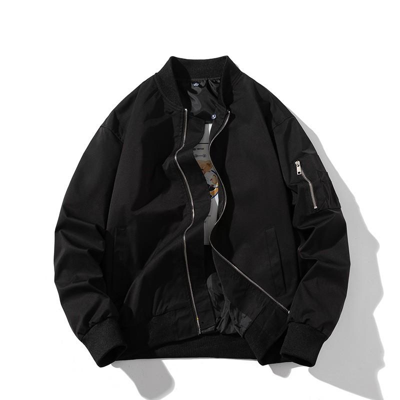 Mens Streetwear Bomber Jacket Teens - Solid Color Zipper Front Ribbed Hem Long Sleeve Lightweight Outerwear