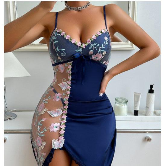 Весенняя Мода Сексуальные Женские Ночные Сорочки Платье Цветочная Вышивка Бабочками Контрастное Кружево Бэбидолл Y2K Ночные Рубашки Одежда