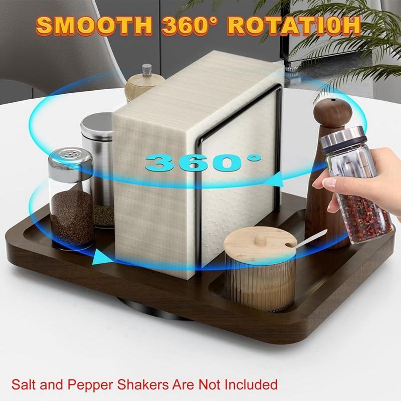 Napkin Holder for Table, Rotating Metal Napkin Dispenser with Salt and Pepper Shakers Caddys Standing Paper Towel Holder-A09G