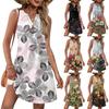 Ladies' Fashionable Gradient Print V-neck Button-down Pocket Vest Dress Beach Vacation Summer Dress