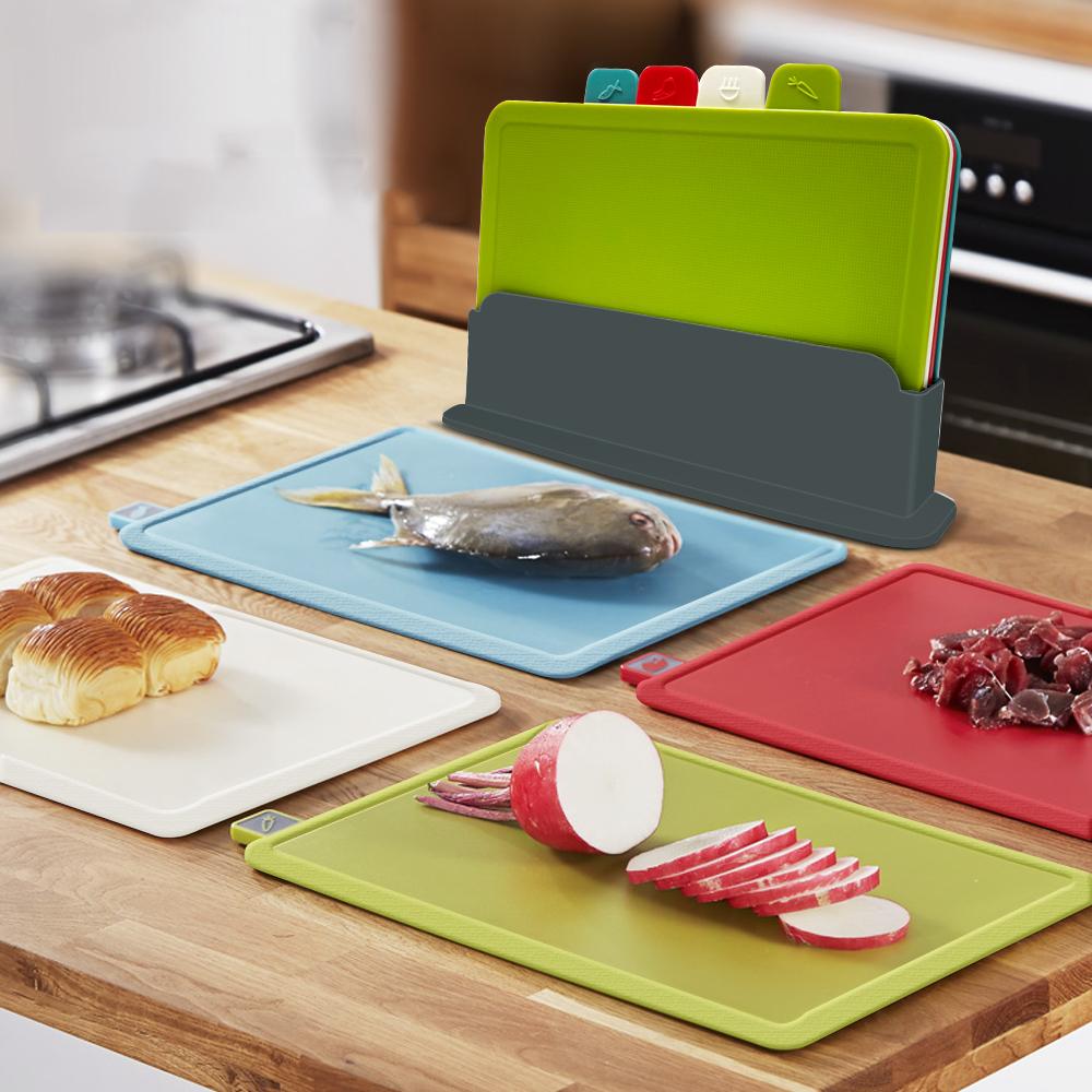 Cutting Boards with Holder 4pcs Sets for Kitchen Non-Slip Anti Bacterium Plastic Chopping Block Plastic Dishwasher Safe Chrismas