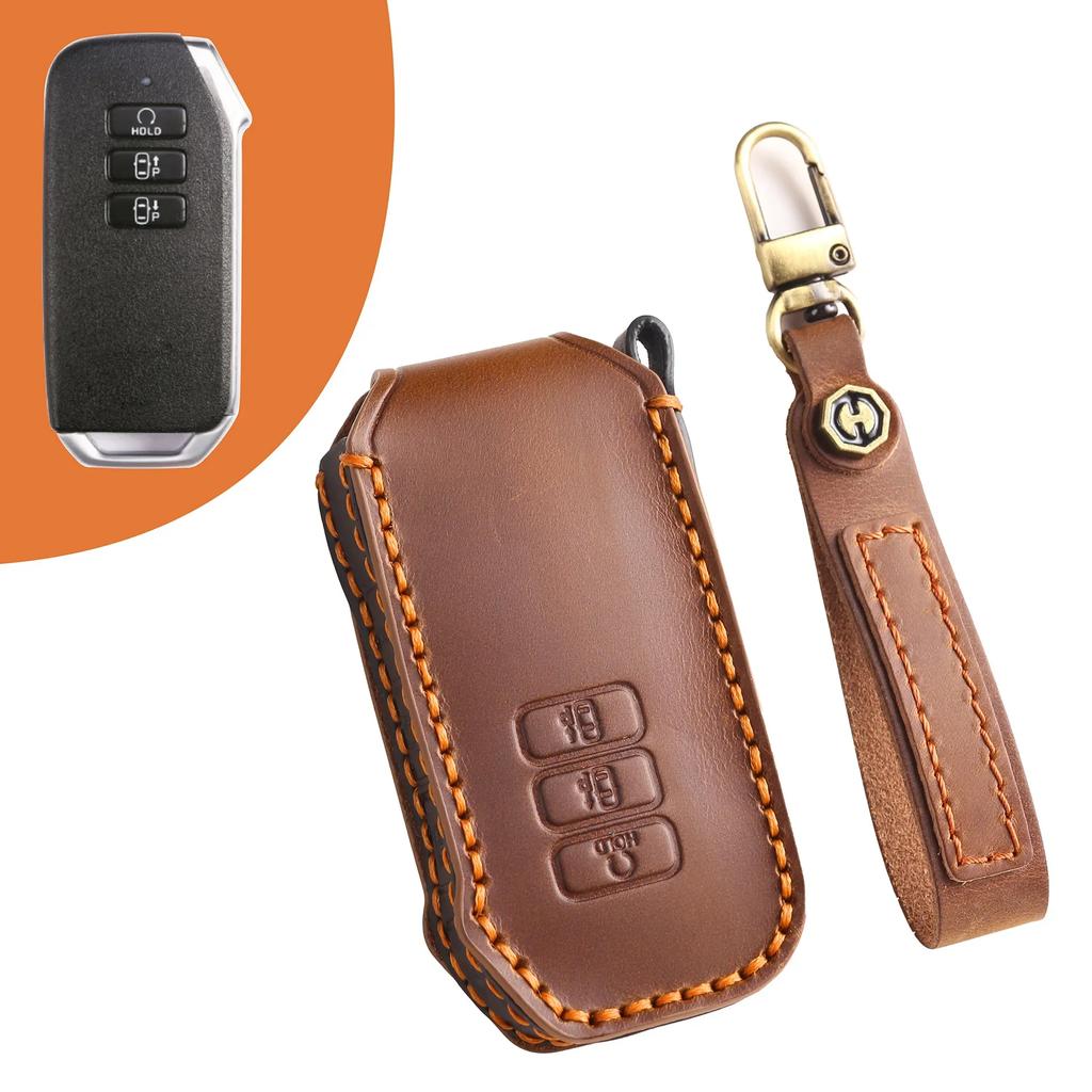 Leather Car Key Case Cover Holder Keychain Shell for Kia EV6 Seltos K5 Sorento MQ4 5 Button Remote Key Fob Holder
