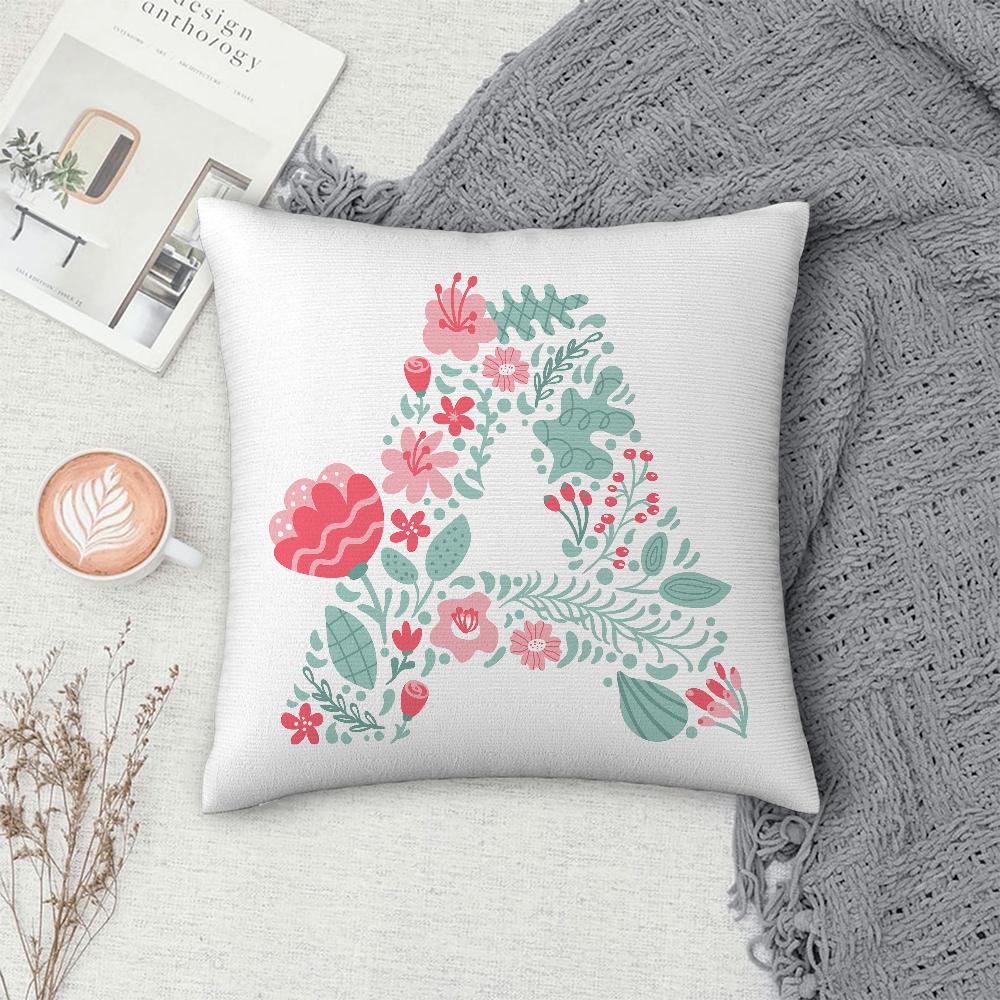 Cute Floral Letter Pillow Case Sofa Decorative Home Double-sided Printing Short Plush Cushion Cover Throw Pillow Cover Gifts