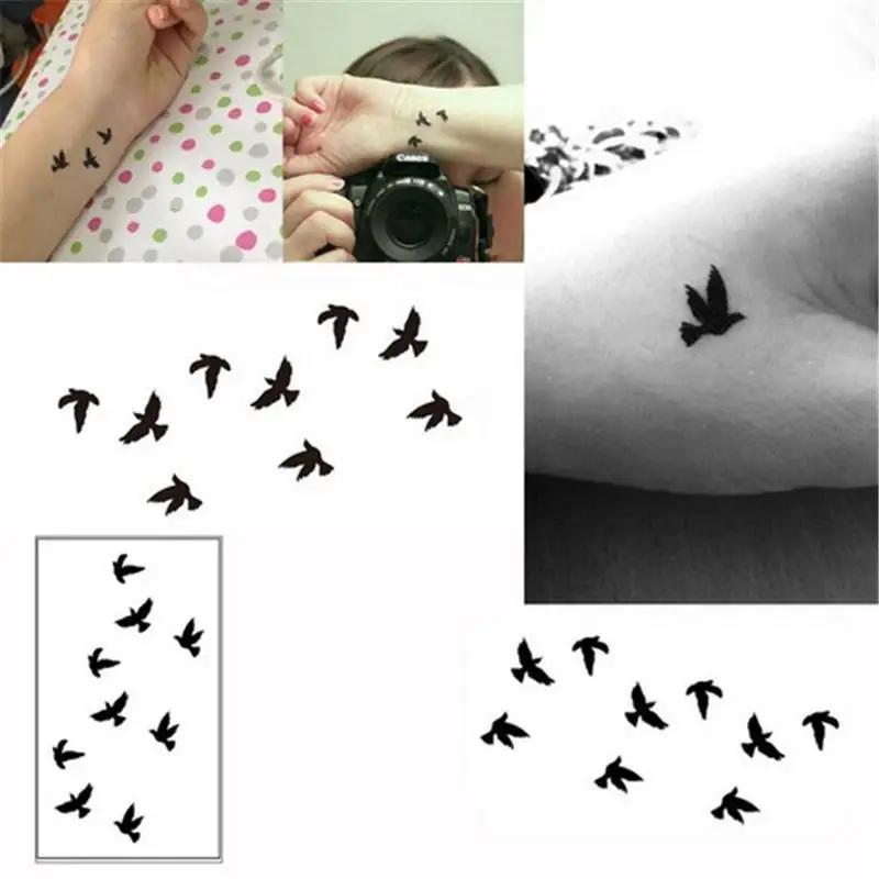 5/10pcs/lot Women Sexy Finger Wrist Flash Fake Tattoo Stickers Liberty Small Birds Fly Design Waterproof Temporary Sticker