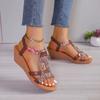 2024 Hot Selling Women's Shoes Summer Wedge Bohemian Rhinestone Casual Thick Soled Sandals Women's Open Toe Outdoor Beach Shoes