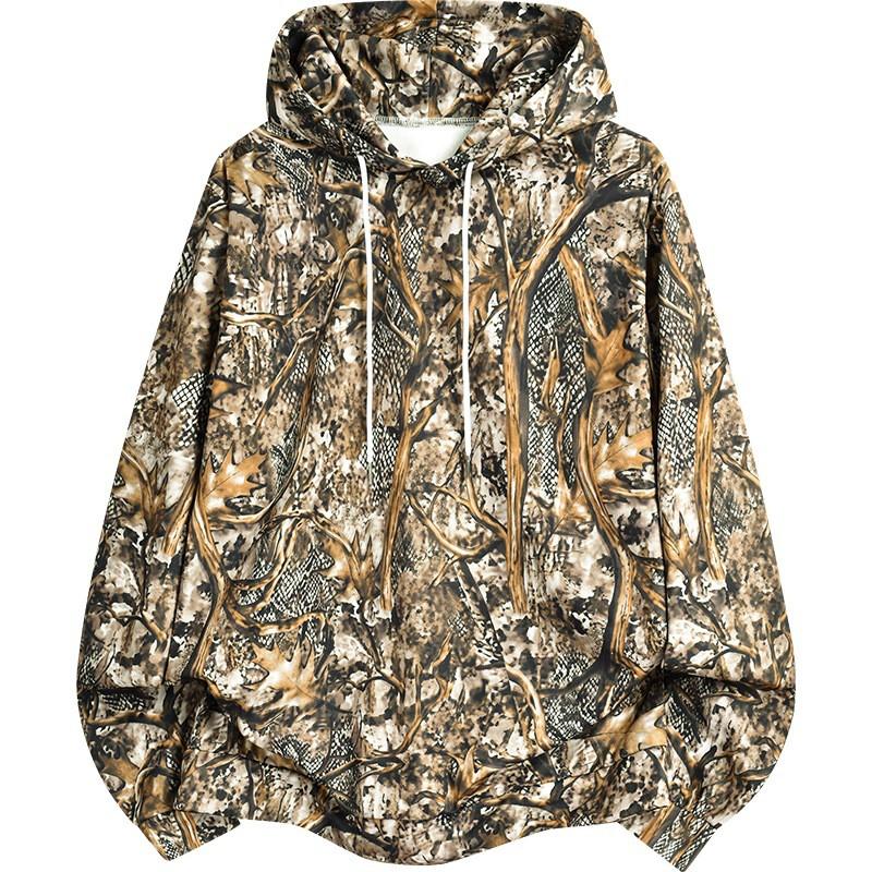 Mens 3D Camo Hoodie Loose Fit Vintage Workwear Drawstring Sweatshirt 2026