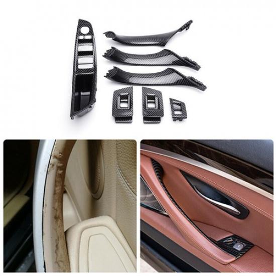 LHD Carbon Fiber ABS Interior Door Pull Handle Trim Parts For BMW 5 F10 F11 F18