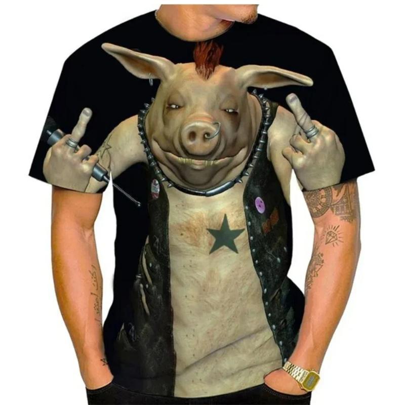 3D Printing Fat Pig T-Shirt Men Funny Animal Graphic Tees Summer Fashion Short Sleeve Tops Street Oversize T-shirt Size XS-6XL