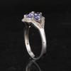 Tanzanite & White Topaz Ring 925 Sterling Silver Rhodium Plated Pear Cut Gemstone Ring for Women