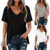 Ayollar Modasi Kundalik V-bo'yin Bir Rangli Erkin Oqadigan Qisqa Yengli T-shirt Top