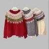 Рождественский вязаный свитер в стиле Fair Isle с жаккардовым узором, мягкая восковая плюшевая атмосфера, женский свободный тип