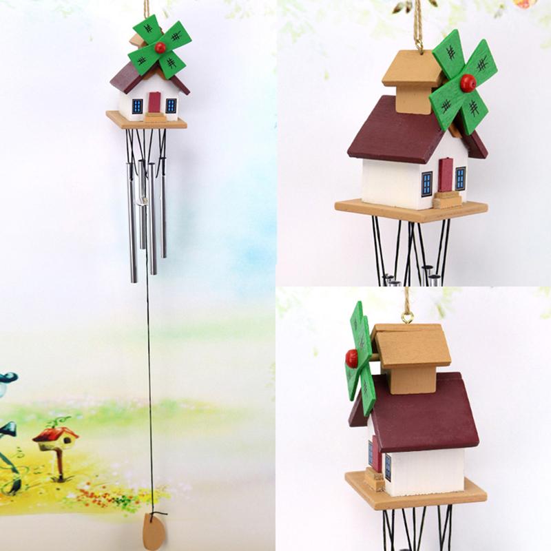 Creative Gift Wind Chimes Handcrafted 4 Tubes Wooden Metal Tube Wind Chimes Rustic Wooden For Ideal Gift