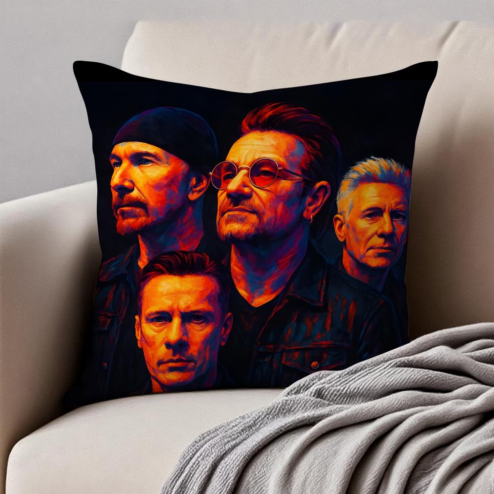 Classic Rock Band UU2 Cushion Cover Pillowcase Antidustmite Invisible Zipper Short Plush Sofa Cushion