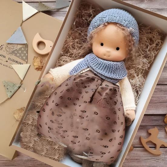 Вальдорфская кукла ручной работы 12 дюймов Мягкие вязаные куклы Милые плюшевые игрушки для девочек Удобная для переноски Винтажная вязаная крючком кукла Подарок на день рождения