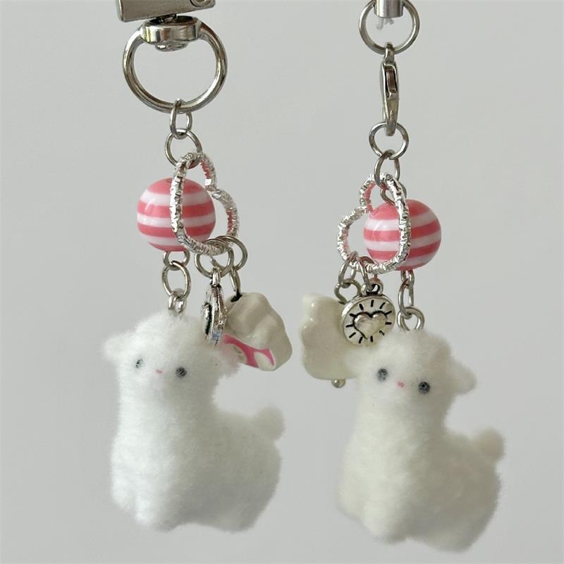 Cute Flocking Alpaca Keychain Pendant Lanyard Phone Chain Lovely Animal Sheep Backpack Charm Girl Bag Hang Ornaments Couple Gift