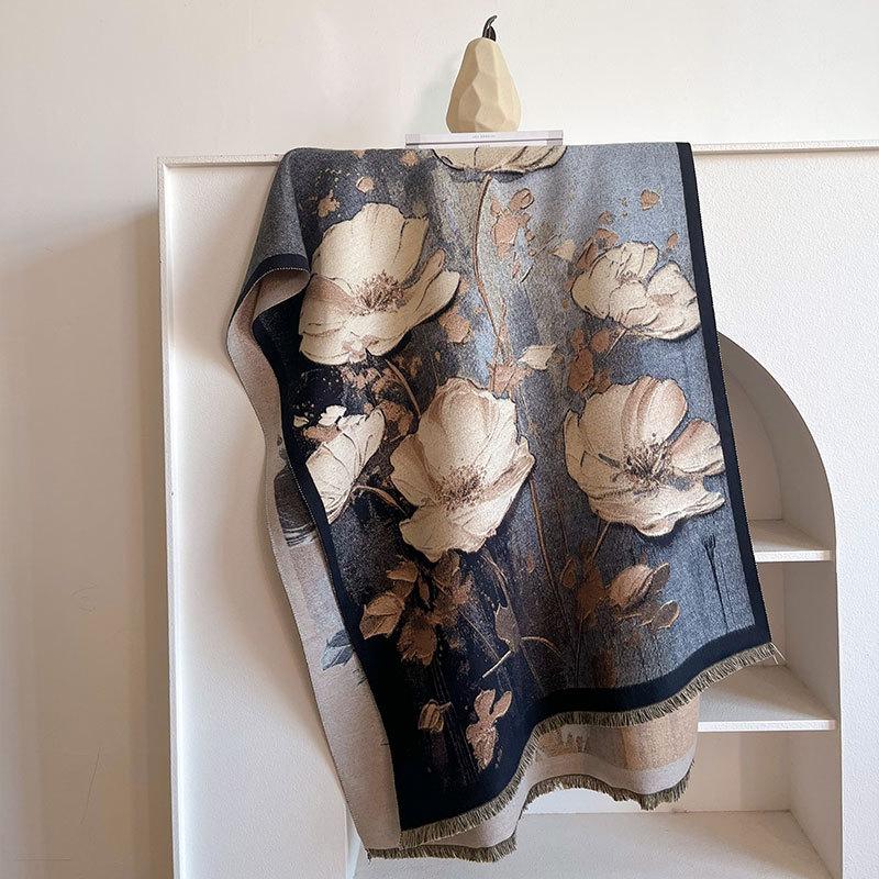 Французский зимний замок, картина маслом, серия, женский длинный шарф, подарочная шаль, литературное модное украшение, теплый шарф