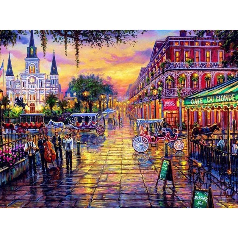 Алмазная вышивка Городской пейзаж Алмазная картина Мозаика Полный квадрат Круглый пейзаж Дрель Стразы Картина Искусство