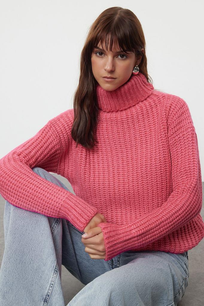 Women's Fashionable Stylish Sweater Black Wide Fit Soft Textured Basic Knitwear Sweater