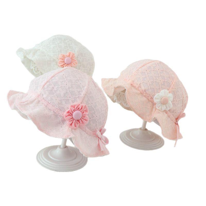 Baby Girl Lace Trim Sun Hat Spring Summer Thin Princess Bucket Cap With Tie UV Protection Breathable Outdoor Shade