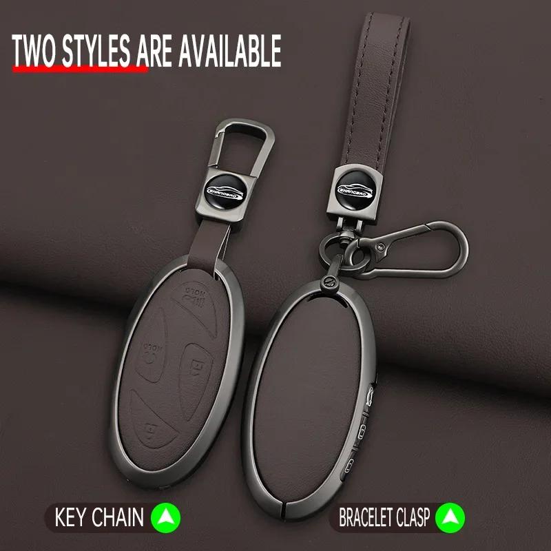 Interior Mouldings Car Zinc Leather Remote Key Case Cover Holder For Hyundai Ionic 6 Grandeur GN7 Kona Ev New Grand Prix 5/7Butt