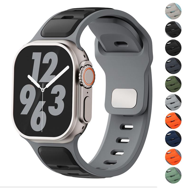 Силиконовый ремешок для Apple Watch 49 мм 46 мм 45 мм 44 мм 42 мм 41 мм 40 мм, мужской спортивный ремешок для iWatch Series 10 9 8 7 6 5 4 Se Ultra 1 2