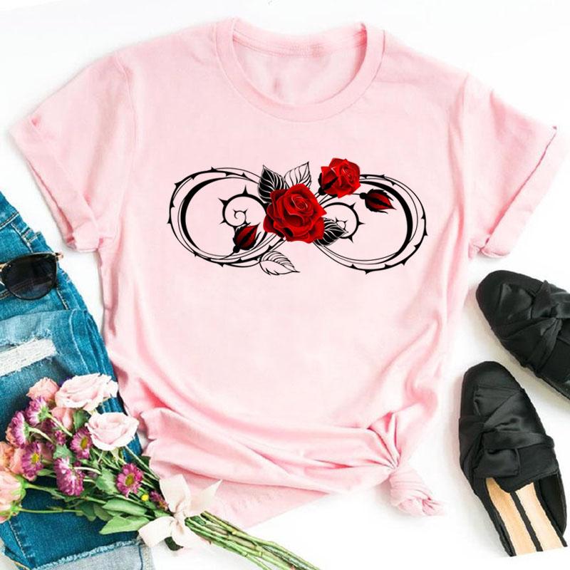Женская модная футболка с 3D принтом розы, повседневная повседневная рубашка с короткими рукавами, летняя простая уличная женская одежда с круглым вырезом