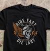 Ride Fast Die Last Motorcycle T-Shirt, Retro Biker Skull Graphic Tee, Vintage Los Angeles Rider Shirt, Winged Helmet Skeleton Apparel