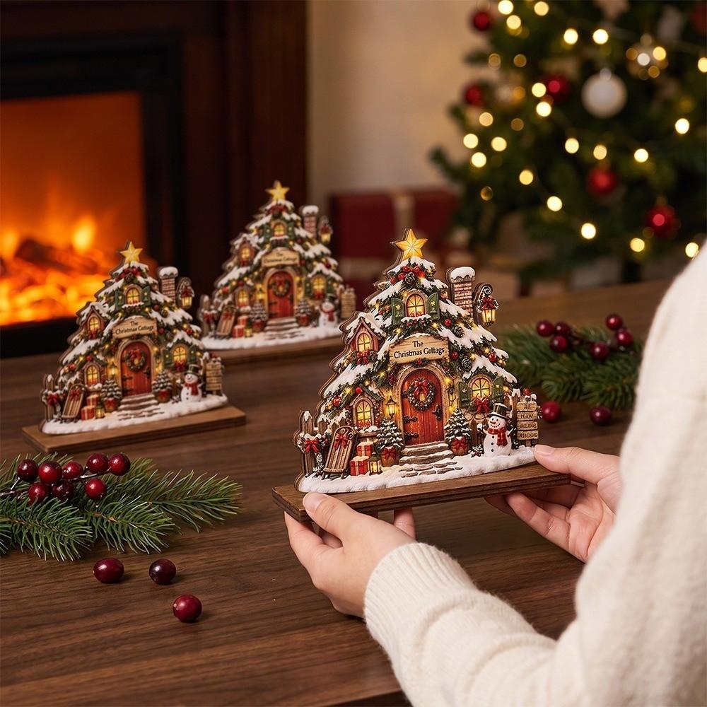 Wooden Christmas House Statue Snowman Christmas Atmosphere Ornaments Christmas Decorations Desktop