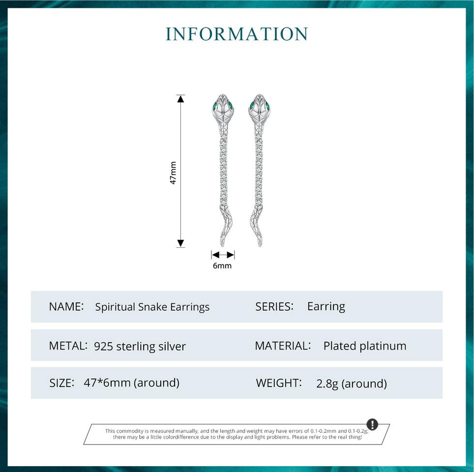 BAMOER стерлингового серебра 925 пробы, серьги-гвоздики в виде духовной змеи, серьги-гвоздики Guardian с длинным хвостом, серьги в виде змеи для женщин, уникальный дизайн, изящные ювелирные изделия