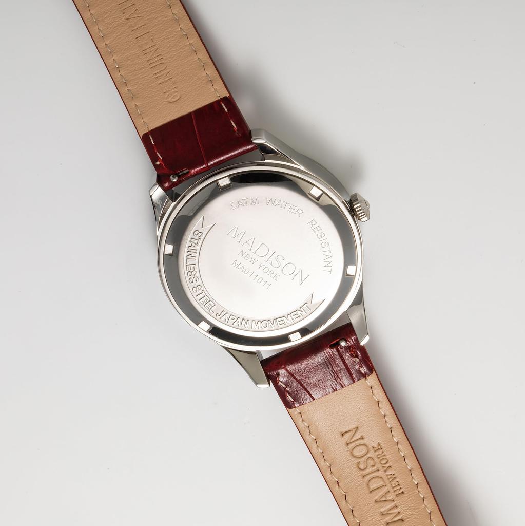 Madison New York Icarus Quartz 5 ATM Водонепроницаемые Красный Циферблат Теленок Красный Ремень Мужские MA011011-3