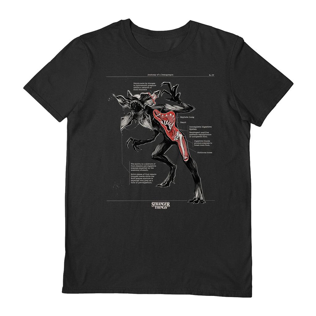 Stranger Things 100% Cotton T-shirt Mens Tees Top - Demogorgon Anatomy - Official Black S/S Tee in 5 sizes