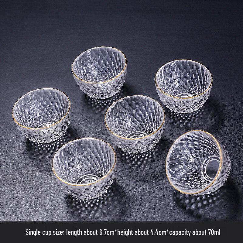 Japanese Style Glass Tea Cups with Gold Diamond Design (Set of 6)