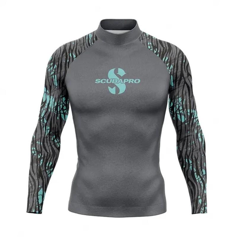 Mens UPF 50 Quick-Dry Rash Guard Long Sleeve Swim Shirt Surfing Diving Snorkeling Water Sports Sun Protection