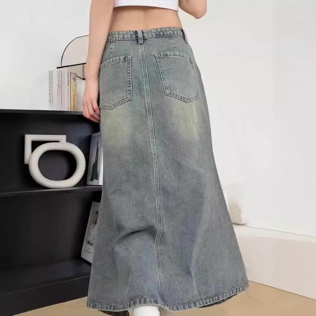 Женская джинсовая юбка-рыбий хвост в стиле ретро с высокой талией — большая, А-силуэт, летняя 