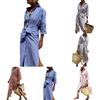 Women's Summer Shirt Dress Lapel Button Striped Waistband Long Dress Casual Side Slit Maxi Dress