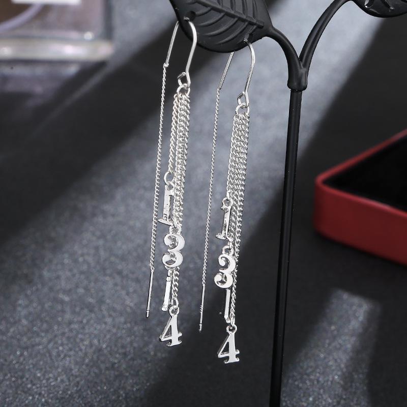 Корейские длинные серьги-игл S925 Silver Star & Moon Leaf Clover для женщин