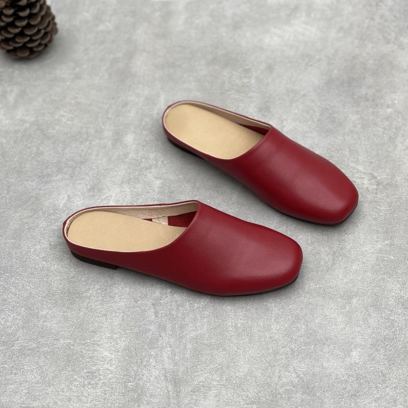 Johnature Женские тапочки из натуральной кожи, ручная работа, однотонные, мягкие, из воловьей кожи, плоские, для отдыха на открытом воздухе