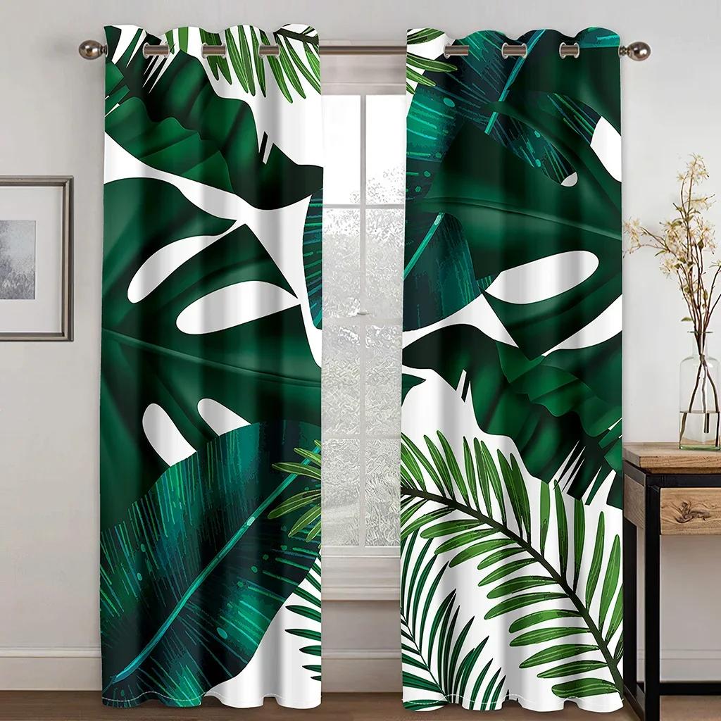 Scenic Curtains for Bedroom Window Curtains for Living Room Green Leaves Palm Tree Bedroom Cortinas Window Treatments