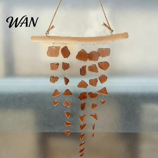 Nautical Wind Chime Sea Glass Chime, Handmade Driftwood Coastal Beach House Hanging for Home Window Decor Colorful
