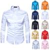 Мужская мода, однотонная индивидуальная повседневная тонкая рубашка с длинными рукавами и лацканами, топ
