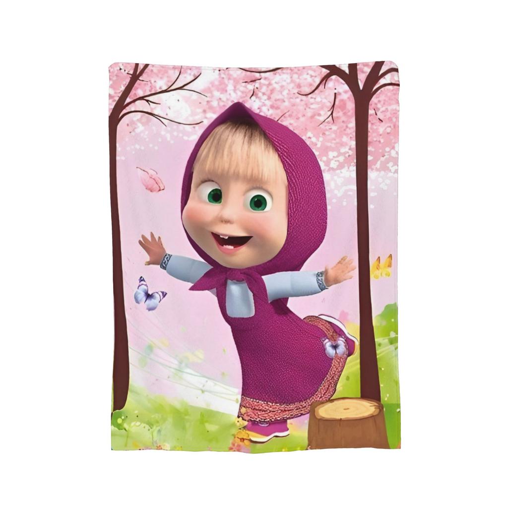Cute Cartoon M-Masha And Bear Fleece Throw Blanket Blanket for Home Outdoor Soft Bedroom Quilt,