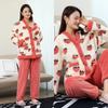 Kuz Qish Iliq Flanel Ayollar Pijama To'plami Shaftoli Qalin Marjon Marjon Velur Uzun Qisma Pijama To'plami Xonim uchun Dam Olish V-kesimli Uy Kiyimi