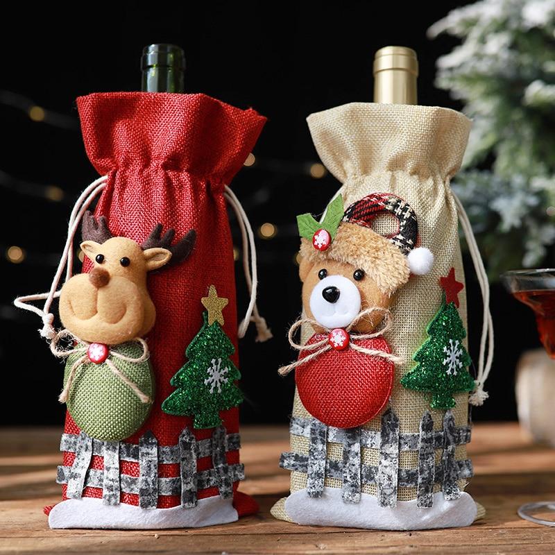 1Pc Christmas Wine Bottle Bag Holiday Santa Claus Champagne Bottle Cover Christmas Table Decorations Home Ornaments