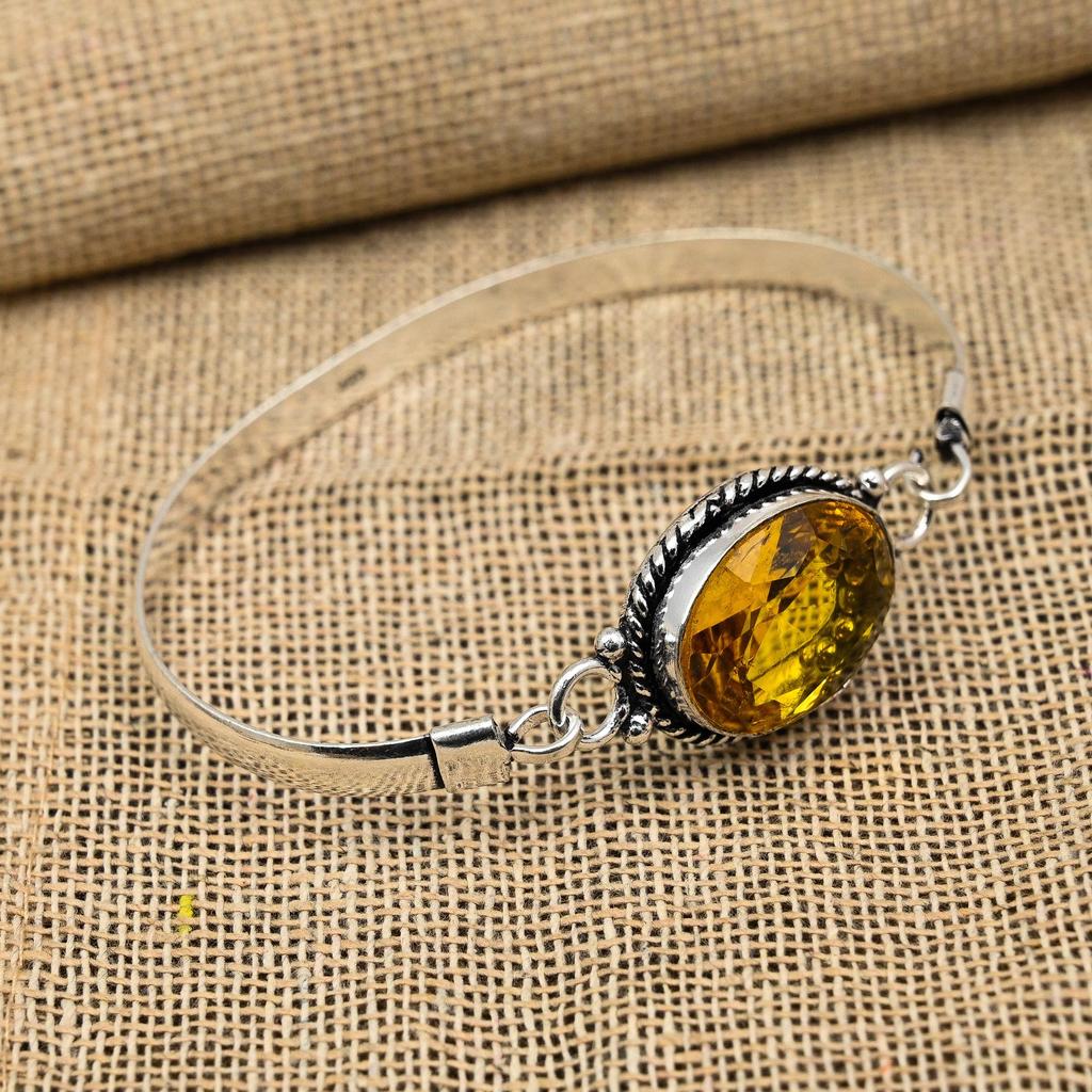 Цитрин Драгоценный камень ручной работы из стерлингового серебра 925 пробы Красивые ювелирные манжеты на День Благодарения